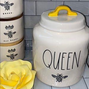 Rae Dunn QUEEN 🐝 BEE Canister With Yellow Accent